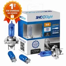 Par de Lampada H4 Super Branca para Farol + Par de Lâmpada Pingão T10 Super Branca para Lanterna