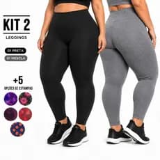Kit 2 Legging Plus Size Feminina Suplex Cós Alto Não Transparente Academia Fitness Alta Compressão