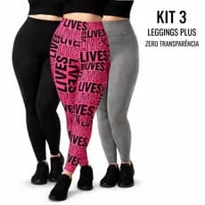 Kit 3 Leggings Plus Size Suplex Feminina Cintura Alta Não Transparente Academia Fitness Treino G1 G2 G3