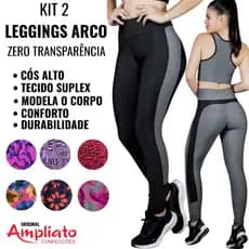 Kit 2 Legging Feminina Suplex Cós Alto Não Transparente Alta Compressão Academia Fitness