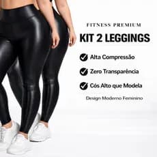 Kit 2 Legging Cirrê Plus Size Feminina Cós Alto Não Transparente Academia Fitness Alta Compressão