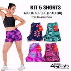 Kit 5 Shorts Feminino Cintura Alta Academia Fitness Estampado Confortável P ao GG