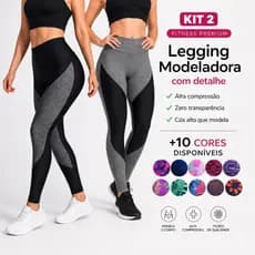 KIT 2  Calça Legging Ad. VIRGINIA  Cintura Alta Não Transparente Suplex Modeladora Alta Compressão Academia Fitness
