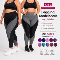 Kit 2 Leggings VIRGÍNIA  Plus Size Feminina Suplex Cós Alto Não Transparente Academia Fitness Alta Compressão