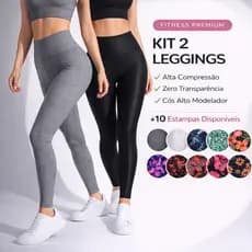 Kit 2 Leggings Feminina Cintura Alta Modeladora Não Transparente Suplex Alta Compressão Academia Fitness Premium