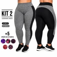 Kit 2 Leggings Plus Size Feminina Cintura Alta Não Transparente Suplex Modeladora Academia Fitness G1 ao G3