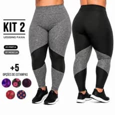 Kit 2 Calça Legging Plus Size Feminina Cintura Alta Não Transparente Suplex Modeladora Alta Compressão Academia Fitness