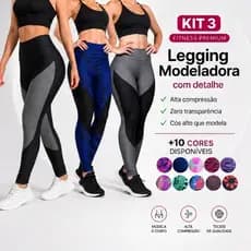 KIT 3 LEGGINGS Calça Legging  Ad. VIRGINIA Cintura Alta Não Transparente Suplex Modeladora Alta Compressão Academia