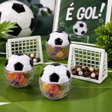 Lembrancinha Bola ou Trave Futebol Plástica Rosqueável 5x5cm –Mini Baleiro para Festa Infantil – Pacote com 10 Unidades