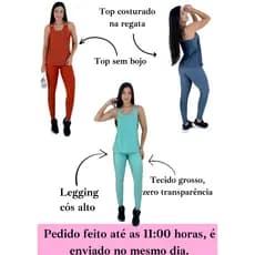 Conjunto trio moda fitness, legging, regata + top embutido, liso, academia, fitness, feminino