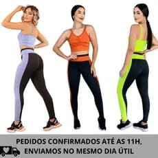 Conjunto fitness, legging + top com bojo, legging com recorte, treino, feminino, caminhada