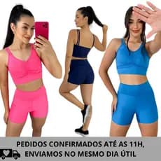 Conjunto fitness bermuda + top com bojo, academia treino feminino fitness