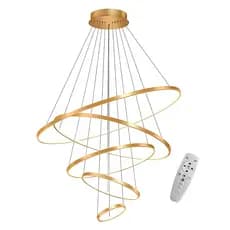 Lustre Led Luminária Pendente 5 Arcos Moderno Anéis Dourado Bivolt 160W Com Controle Brinovar