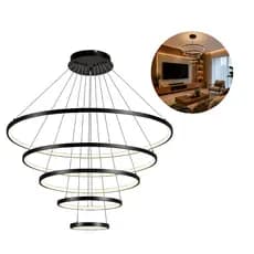 Lustre Led Luminária Pendente 5 Arcos Moderno Anéis Preto Bivolt 160W Com Controle Brinovar