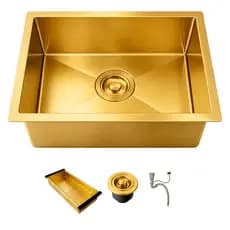 Cuba De Cozinha Gourmet 44x44 Pia Completa com Acessórios Inox 304 Embutir/Sobrepor Dourada Brinovar