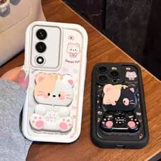 Capa Para OPPO A3 Pro 5G A5 Urso Estético Suporte Rotativo Novo design De Telefone À Prova De Choque silicone TPU Casca