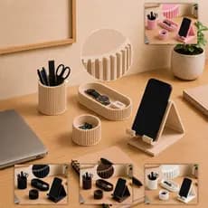 Organizador de Mesa Escritório Kit 4 em 1 Porta Canetas, Clips, Bandeja, Suporte Celular Decoração