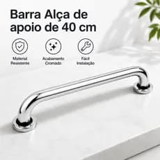 Alça de Apoio 40cm Inox 304 - Barra Segurança Banheiro Acessibilidade Idosos Deficientes - Resistente e Durável
