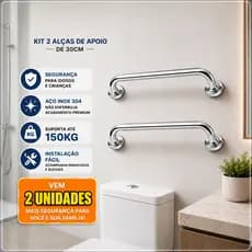 Kit com 2 Barras de Apoio 30cm — Aço Inox 304 — Segurança para Idosos e PCD