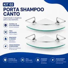Kit 2 Prateleiras Vidro Banheiro Porta Shampoo Alumínio 6mm Box Lavabo