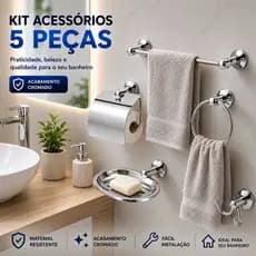 Kit Acessórios Banheiro 5 Peças Aço Inox 304 Cromado Completo Resistente