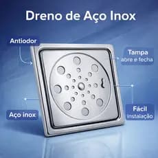 Ralo Quadrado 10x10 Grelha e Porta Grela Caixilho em Aço Inox 304 - Resistente Durável para Banheiro