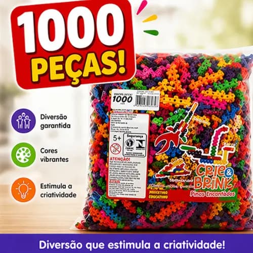 Brinquedo de Montar Pinos Encantados Colorido Embalagem com 1000 Peças Bebe Criança Infantil Encaixe