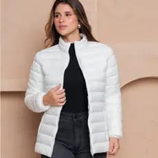 Jaqueta Puffer com Zíper e Bolsos Frontal Bobojaco Feminino