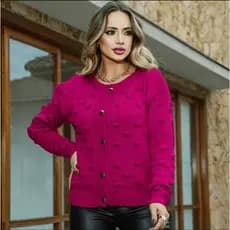 Casaco Feminino Tricô Inverno Detalhado Com Botões Estilo Cardigan Elegante