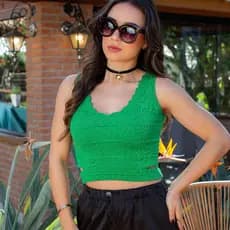 Cropped Blusinha Feminina Tricô Modal Decote V Detalhado Tipo Bandagem | Santo Luxo Tricot