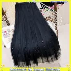 Saia Midi Tulle Plissada-Lei Preta para Lei Azul para Rosa, Metros Brancos