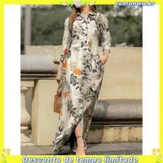Oferta F ashion Botões Csa Vestido Longo Feminino Primavera Estampa Escritório Vestidos Longos Para DCFU