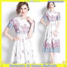 Selma Mulheres E # 39 ; s Vestido Evangélico Com Bordado Floral Estampa , Botões , Cinto d-Estilo Verão Babados-CN