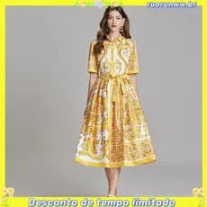 Verão Estampado CSA Feminino E # 39 ; s Vintage Lapela Gravata Cintura Cinching Elegante Vestidos De Festa À Noite Genti