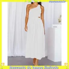 Vestido Jeans Longo , Um Ombro , casual GS