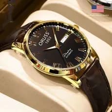 ORUSS/relógio masculino couro relogio masculino relógio masculino dourado relógios masculinos prova da água relógio