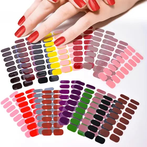 Adesivo Para Unhas Lâmpada UV Cor Sólida Autocolante Manicure 3D À Prova D'água Folha Brilhante