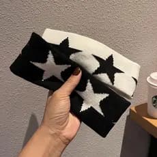 Ins Wide Edge Headband Preto Pentagrama Branco Decoração De Malha Hip-hop Esportivo Acessórios Para Cabelo Masculino E Feminino