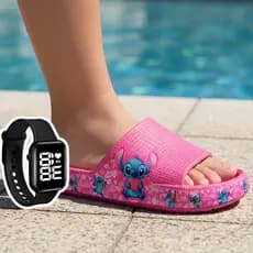 KIT Chinelo Nuvem Infantil Juvenil  Menina Papete Sandália Desenhos Confortavel e Leve + RELÓGIO