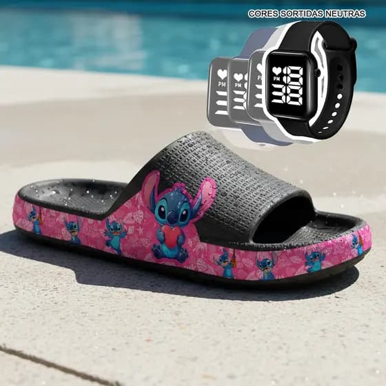 KIT Chinelo Nuvem  Adulto Feminino Papete Sandália Confortável e Leve Desenhos + RELÓGIO DIGITAL
