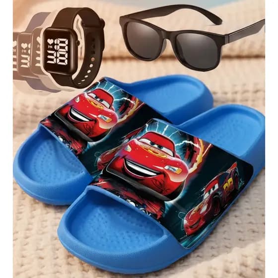 KIT Chinelo Nuvem Pala Slide Infantil Menino Max Px  Confortável + Relógio cores sortidas + Óculos
