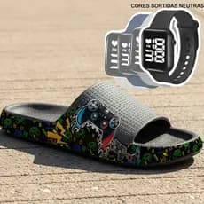KIT Chinelo Nuvem Adulto Masculino Papete Sandália Confortável  Leve Desenhos + RELÓGIO