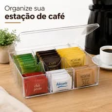 Porta Sachês Chá Açúcar Café Acrílico 6 Divisórias Organizador Utily