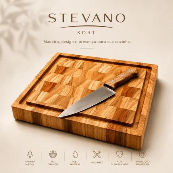 Tábua para Churrasco Invertida com Faca Kort 40X30cm Stevano