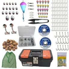 Caixa de Pesca Tralha Completa Anzóis Kit 144 itens + Maleta Linha Chumbada Pesqueiro