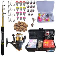 Kit Pescaria Completo Infantil Vara Retratil Molinete Maleta Ração Estojo Organizador de Anzol