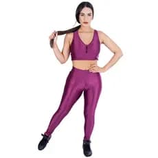 Conjunto Top e Leg Academia Calça Cós Reto e Top Nadador Cirre 3D