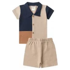Conjunto Infantil Menino Verão -  Blusa com Gola Polo e Short EcoSustentável