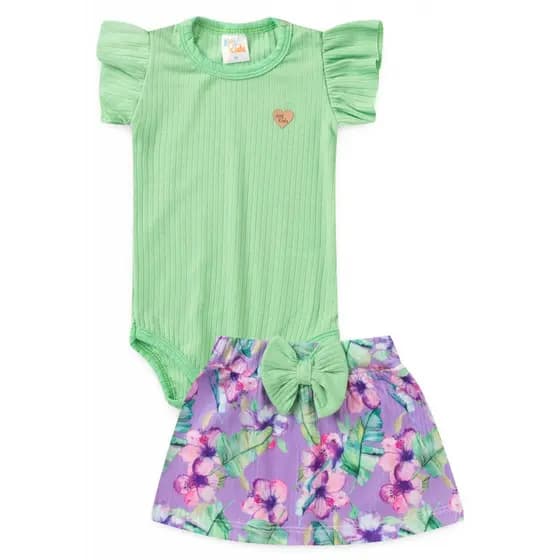 Conjunto Canelado Body e Saia Bebê - Verdinho - Ame Kids