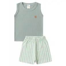 Conjunto Infantil Feminino Verão Regata e Short Listrado Com Brilho